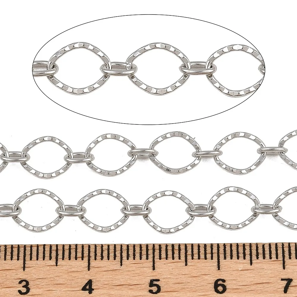 1 Roll 5M Silver Stainless Steel Link Chains Oval Hammered Cable Chain Bulk Flat Faceted  Soldered with Spool for Jewelry Making