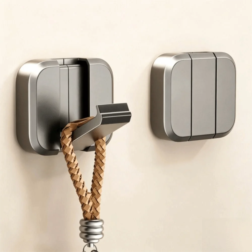 Premium Foldable No Drill Wall Hook Hidden Self-adhesive Hanging Rack Alloy Waterproof Punch Free Hidden Rack Bathroom