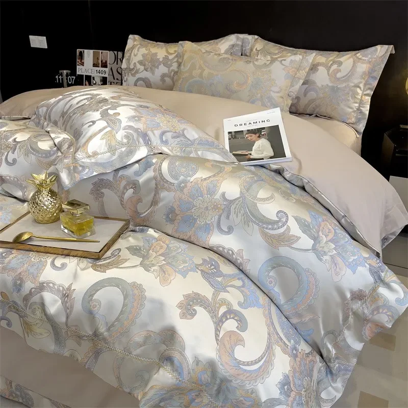 Stain Jacquard Elegant Comforter Cover 4Pcs Double Queen King Luxury Royal Ultra Soft Silky Bedding Sets Bed Sheet Pilllowcases