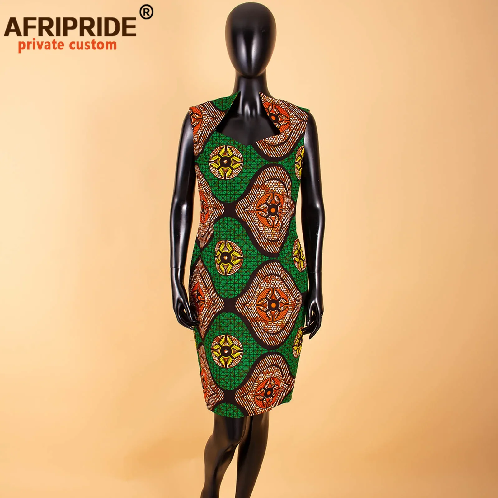 African Bodycon Dresses for Women Sleeveless Collar Wax Cotton Dress Dashiki Clothing Ankara Fabric AFRIPRIDE A1925036