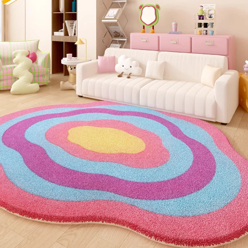 

Dopamine Color Carpets for Living Room Irregular Shapes Bedroom Decor Plush Carpet Washable Bedside Floor Mat Cloakroom Soft Rug