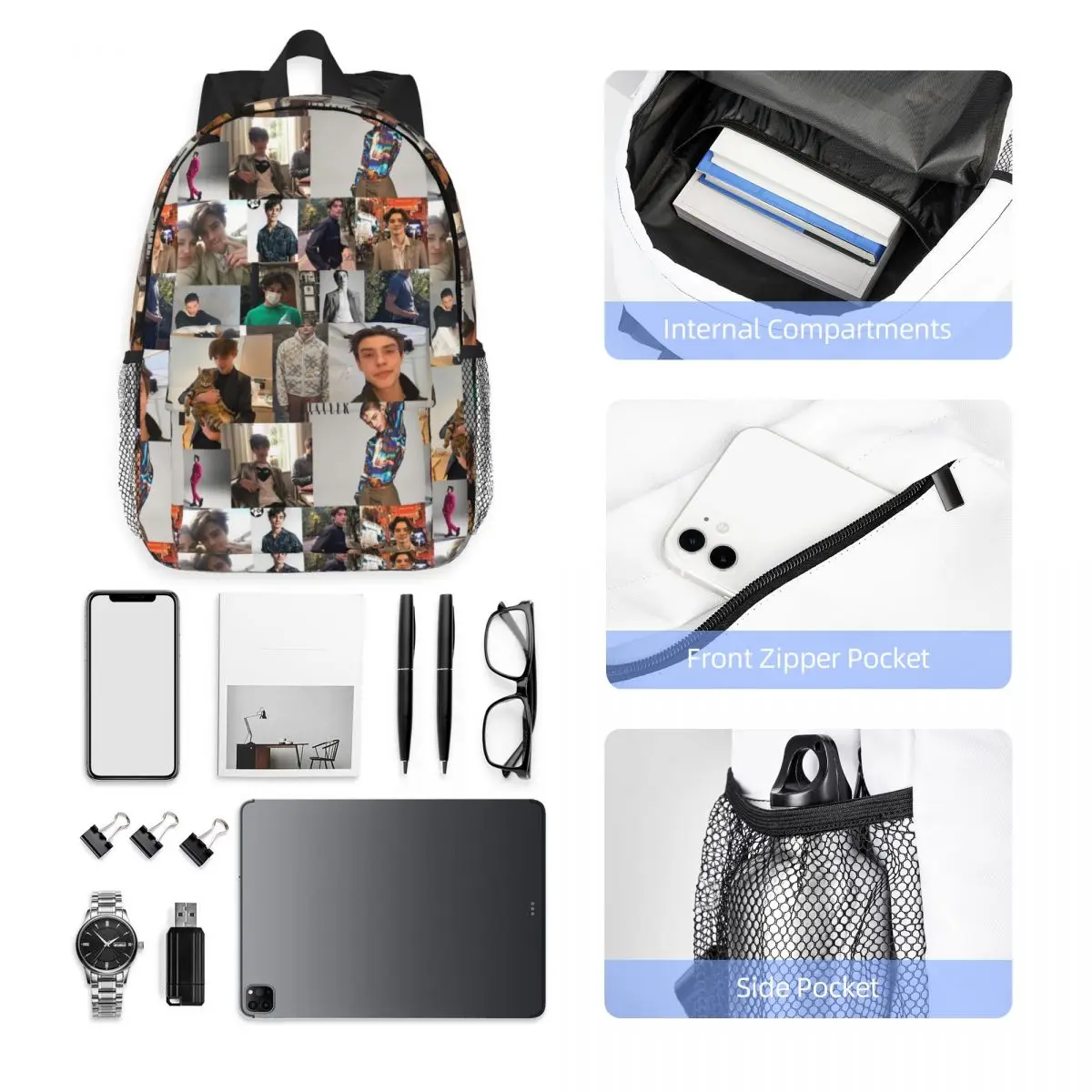 Louis Partridge Poster Backpack Student Boys Girls BookBag Men Women School Bag Laptop Shoulder Bags