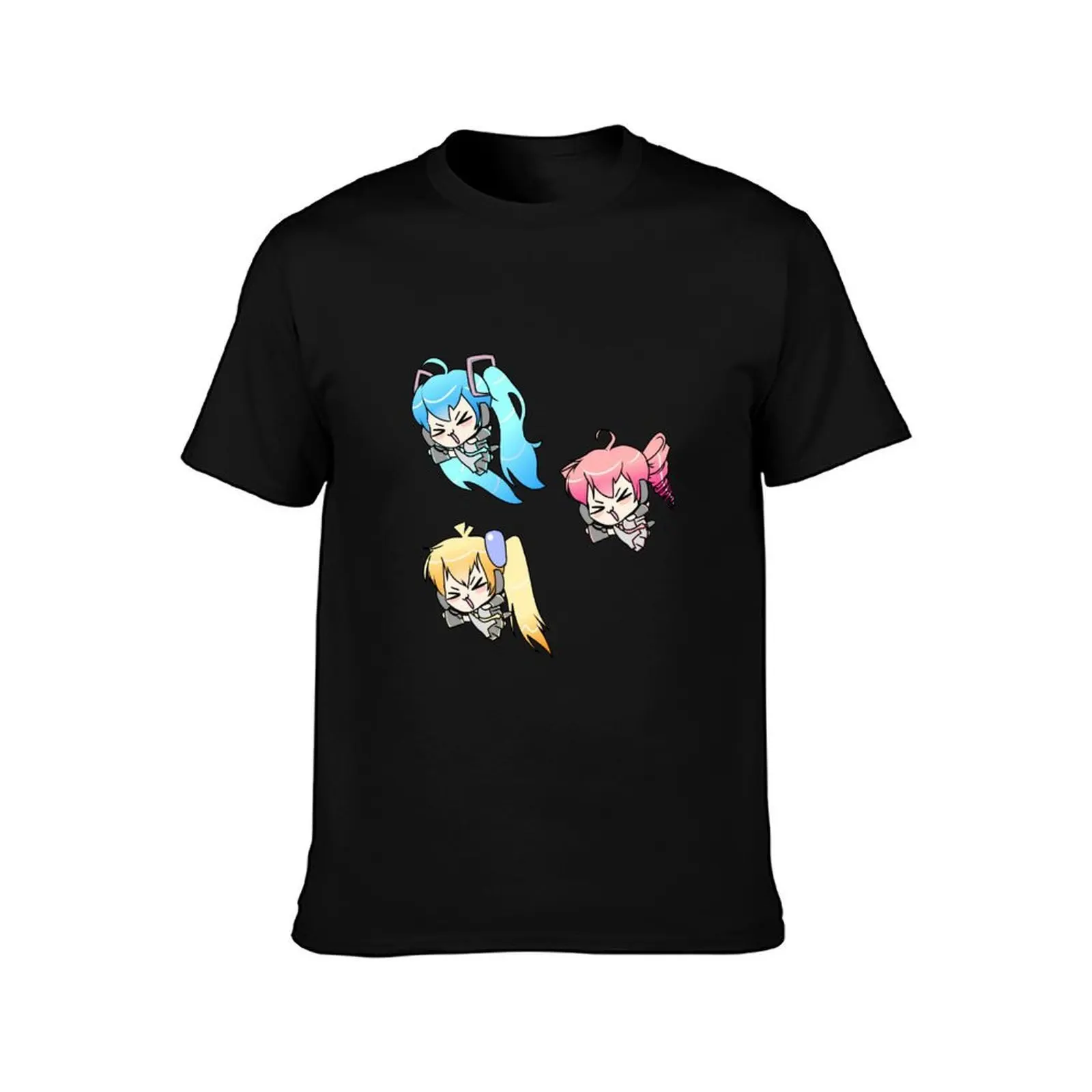 Chibi Triple Baka Squad T-Shirt, Summer Casual Cotton Tee, Oversized Streetwear Tops, Vintage Graphic Print, Unisex Men Women