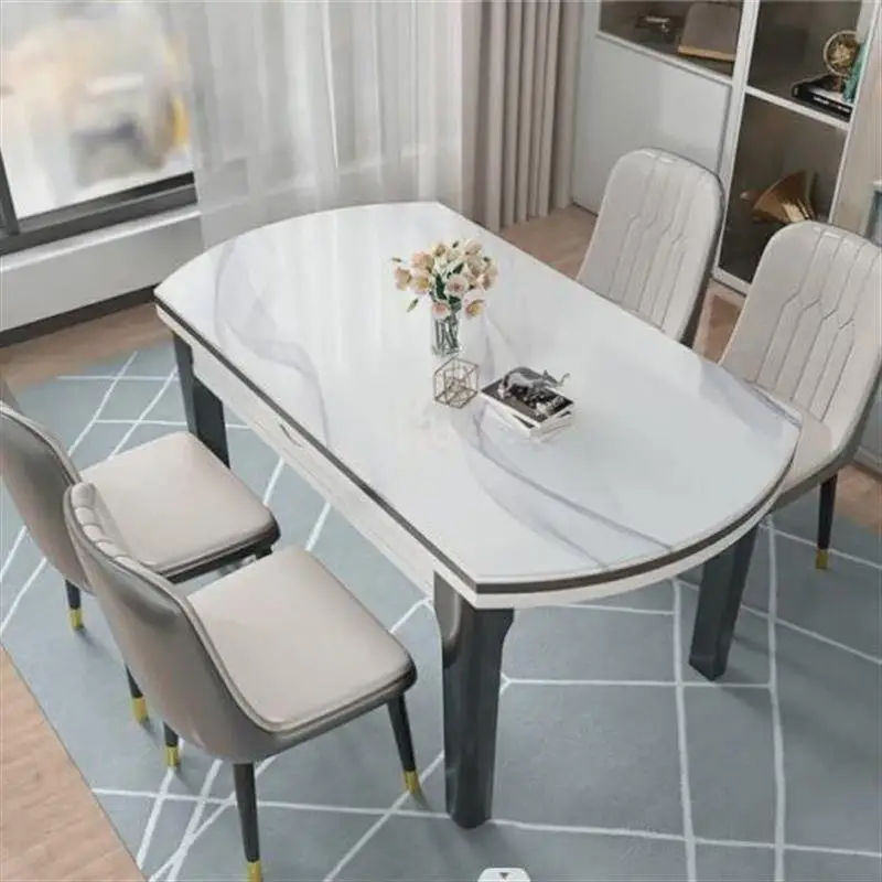 Retro Household Dining Solid Wood Dining Table Modern Simple Folding Variable Round Dining Table And Chair Combination