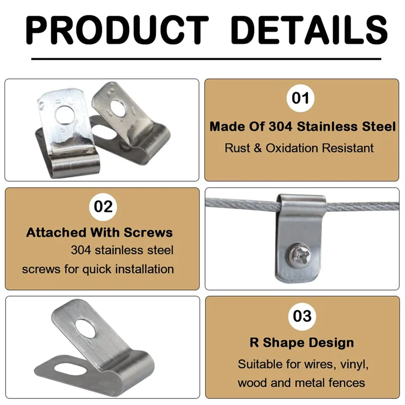 

ABNO-Wire Fence Clips, 400 Pieces Fence Wire Clamps Aluminum For 12-16 Gauge Welded Wire To Wood, Metal Or Vinyl Fence