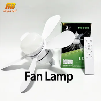 E27 리모컨 천장 선풍기 LED 전구, AC85-265V 밝기 조절, 음소거, 강력한 바람, 홈 데코, 침실, 거실, 주방, 30W