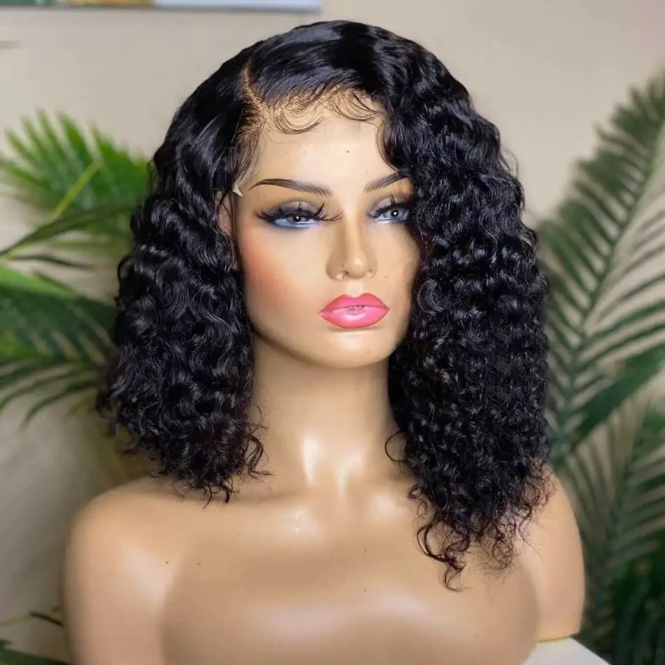 Curly Bob Wigs 100% Human Hair 200% Density 13x4 Lace Front Wig Preplucked Hair 4x4 Closure Wigs Deep Water Wave Short Bob Wigs