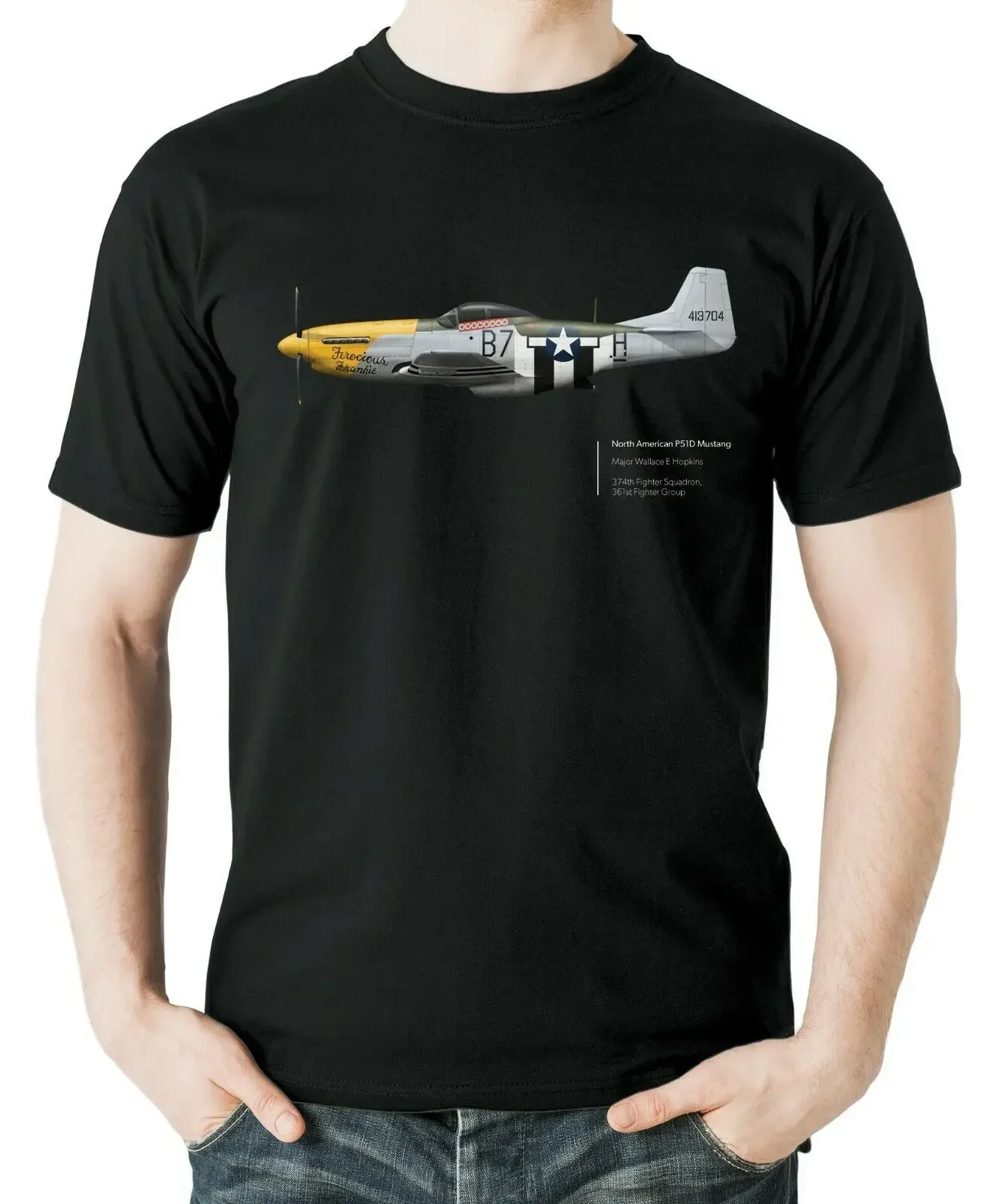 Aviation Themed US Air Force P 51D Mustang Fighter T-Shirt 100% Cotton O-Neck Summer Short Sleeve Casual Mens T-shirt Size S-3XL