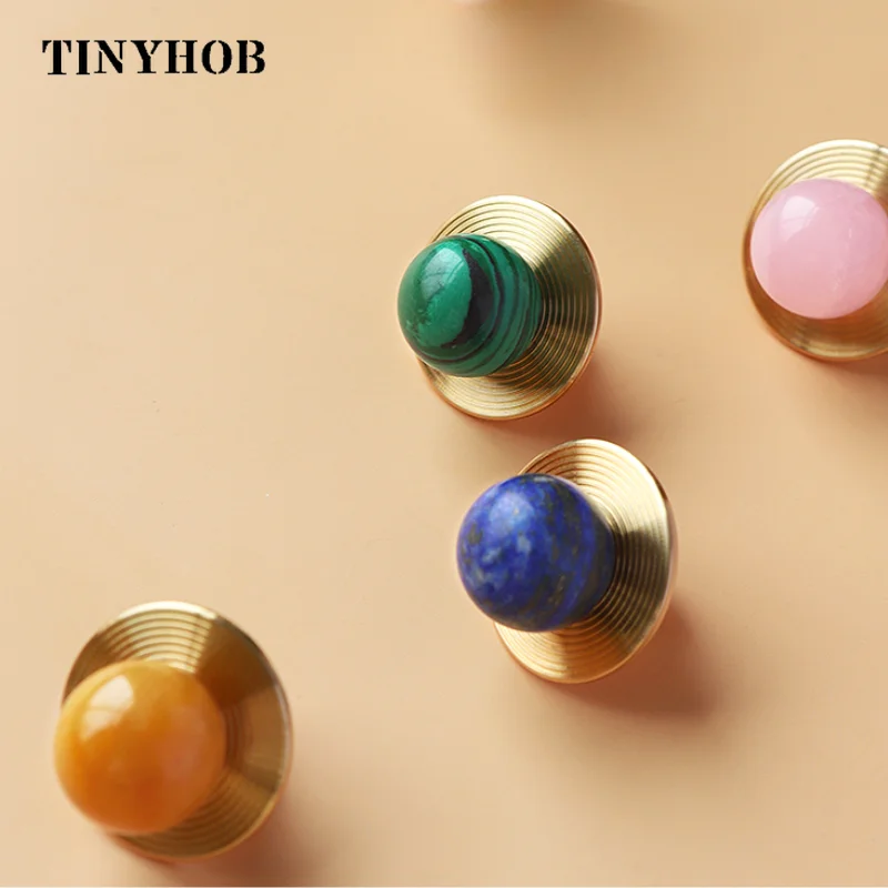 Luxuriöse Naturstein + Messingknöpfe, Schrankknopf, Griff, Kommode, Knöpfe, Schubladengriffe, elegante grüne Möbelbeschläge