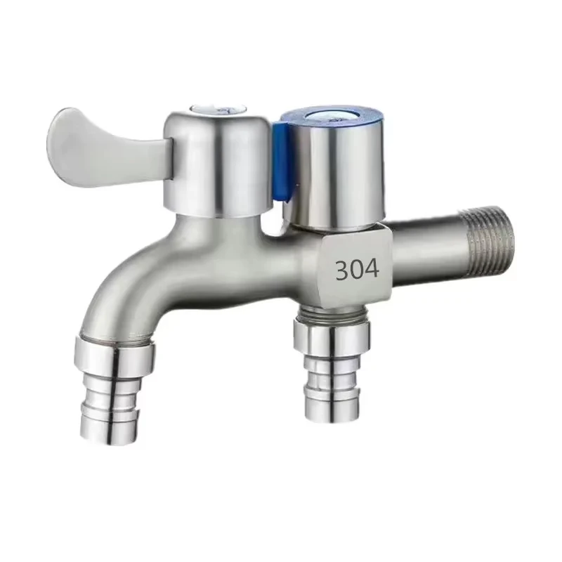 Stainless Steel Faucet Double Outlet Dual Control Water Tap One in Two Out Faucet 1/2