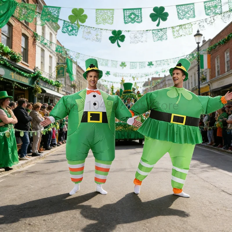 

Irish St. Patrick's Day Inflatable Mascot Costume for Men Women Green Hat Character Carnival Stage Performance Costume