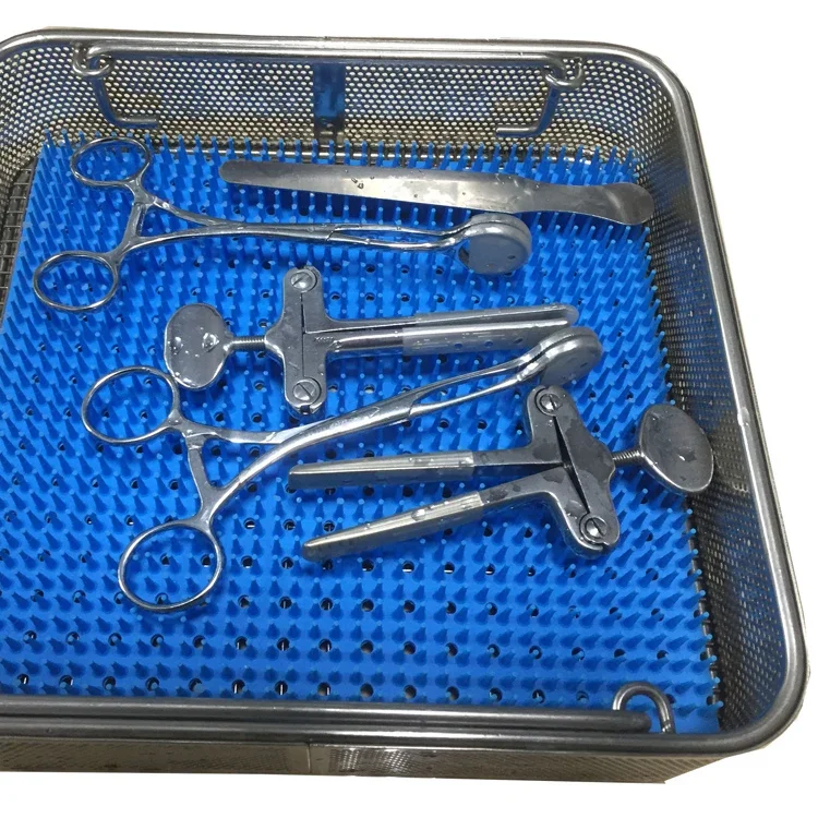 Medical Grade Silicone Pin Mat Finger Mats with Perforated Base for Surgical Instrument Sterilization Trays Wire Mesh Basket