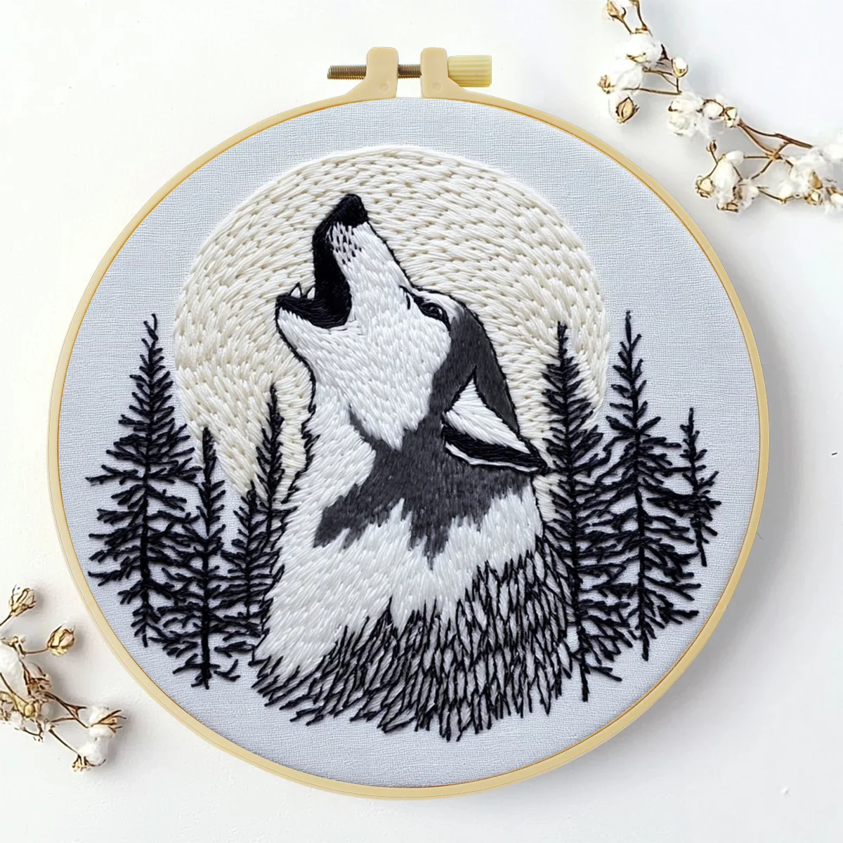 1 Stück 20X20CM/15X15CM 7,87/6,3 Zoll Der Wolf Taschen-Stickerei-Starter-Kit DIY-Kit DIY-Stickerei-Set Handarbeits-Set für Anfänger – Detail 3