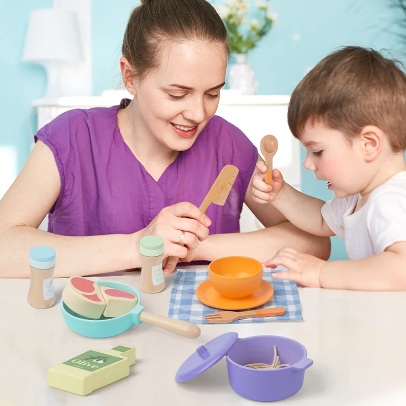 مجموعة من ألعاب الطبخ التعليمية المطبخ للأطفال مع ملحقات الطعام، محاكاة الطبخ بالأواني الصغيرة أ