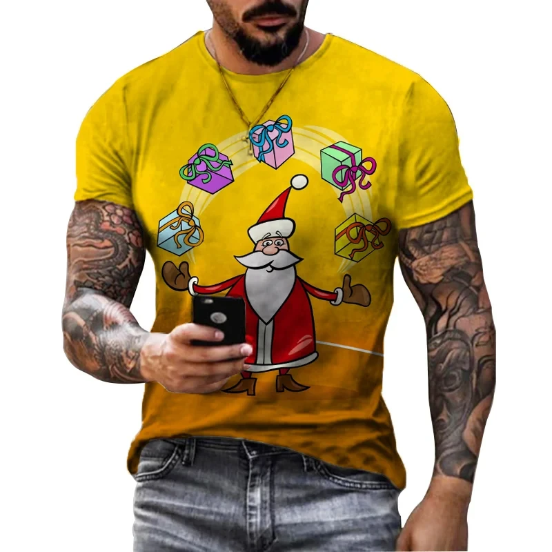 Casual Santa Claus Print T Shirt For Men New Year Party Fashion Clothing Christmas Harajuku Short Sleeve Tops Oversized T-shirts