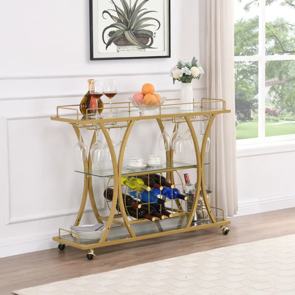 Modern wrought iron dining car fruit cart champagne wine rack mobile cart wine table side cabinet household wine