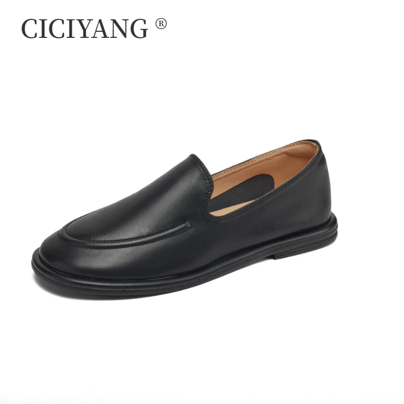 CICIYANG Loafers Women 2024 New Spring Round Toe One Foot Slip-on Shoes Women Genuine Leather Soft Flats Shoes Women