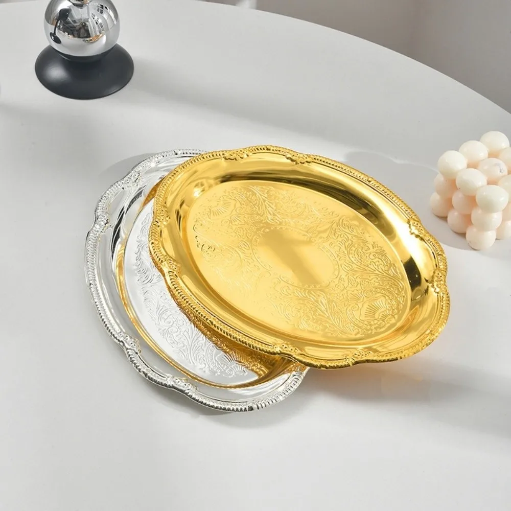 Elegant Retro Serving Trays 2 Sizes Court Style Snack Plate Gold/Silver Oval Plate Home Decor
