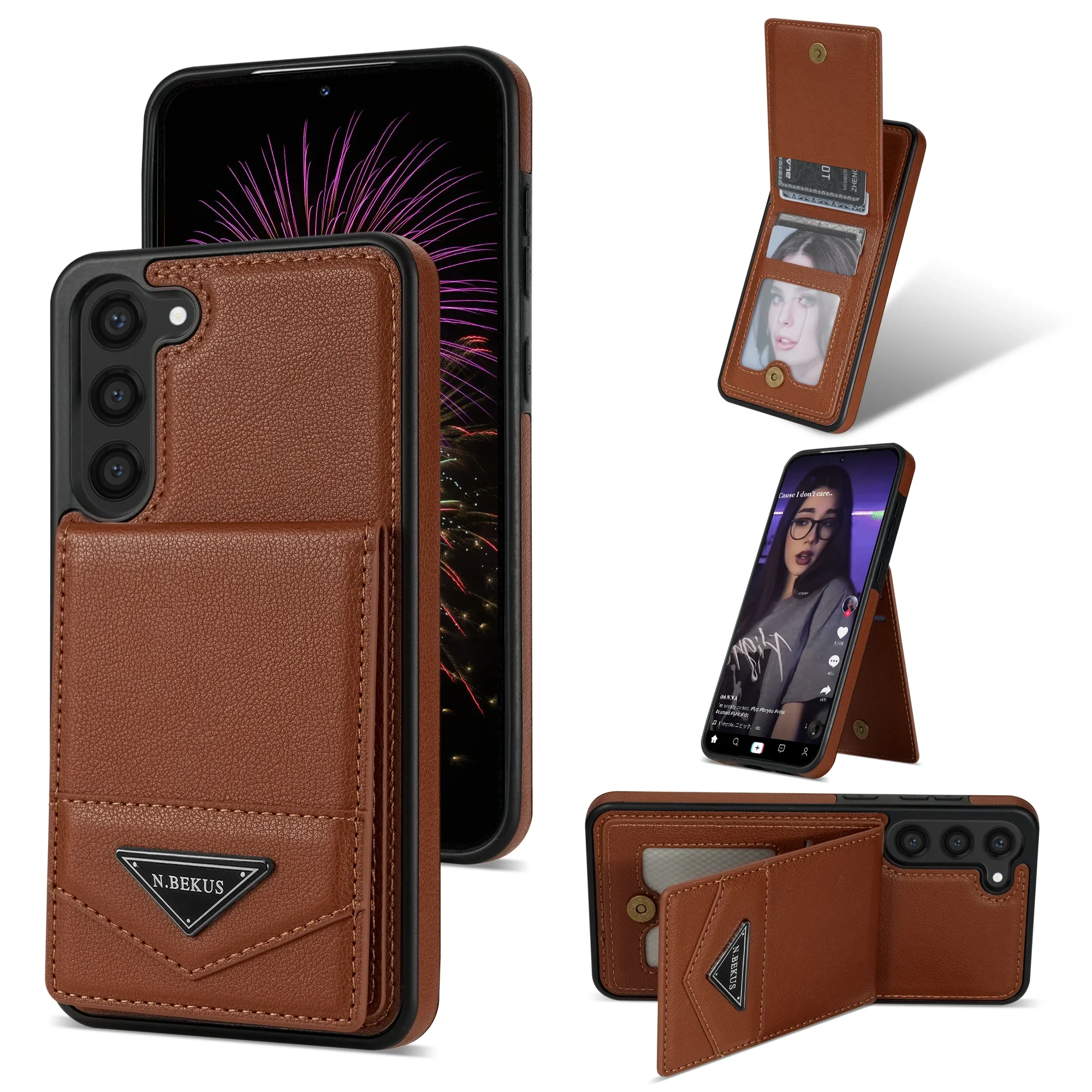 Vertical Cards Solt Wallet Leather Case for Samsung Galaxy S24 Ultra S23 FE S21 S22 S20 Plus A14 A54 A13 A53 A52 A12 Stand Cover