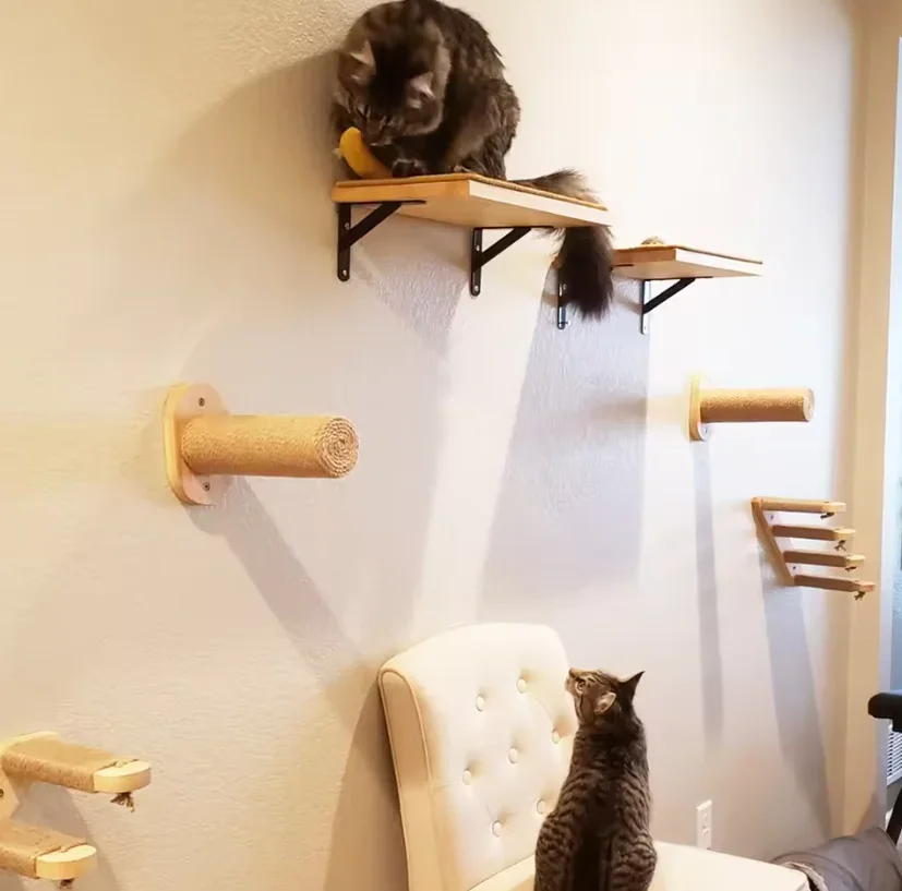 Cuerda trepar para gatos en pared con escalones madera maciza y sisal - imagen 2