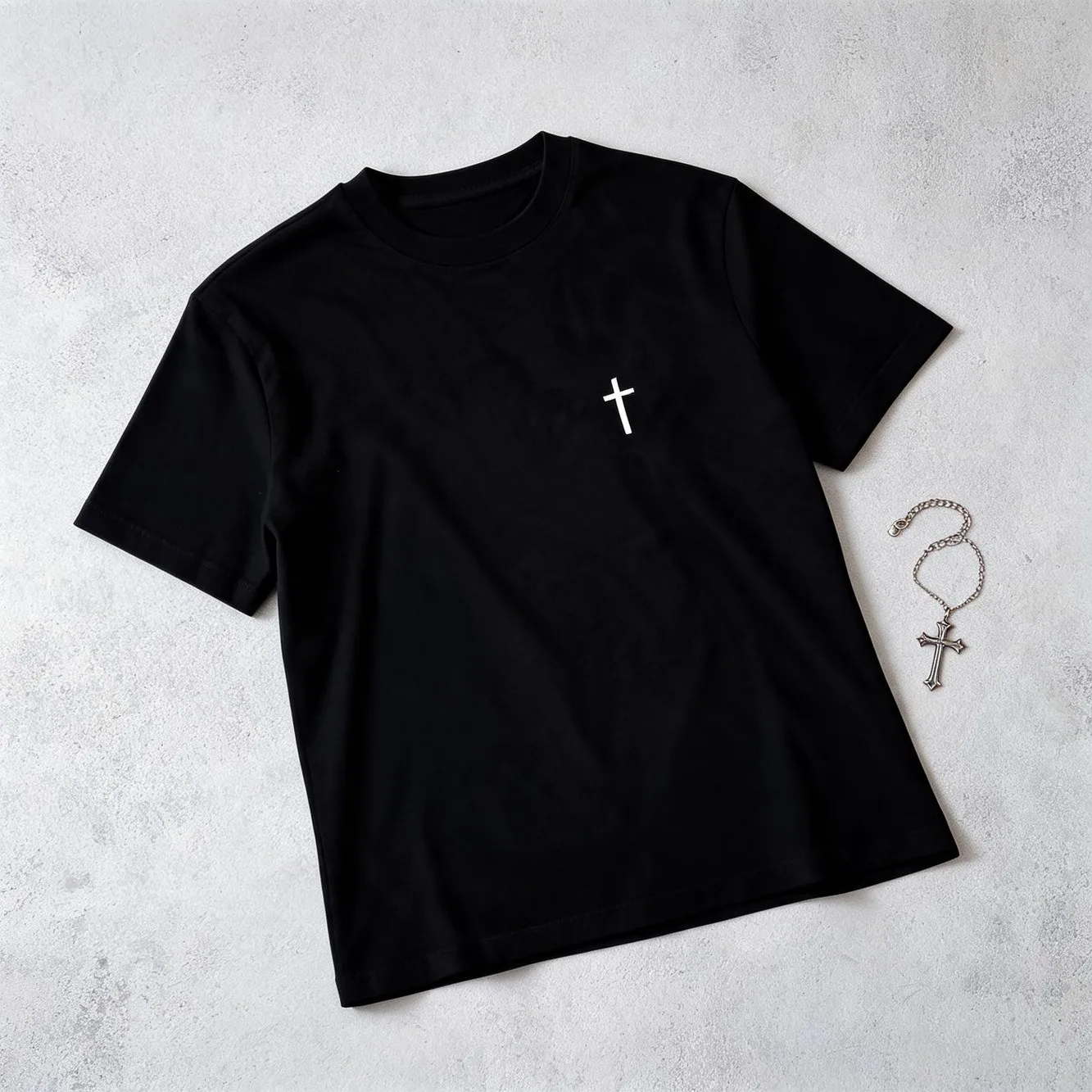 Small Cross Subtle Christian Minimalist Religious Faith T-Shirt Casual Short Sleeve Shirt