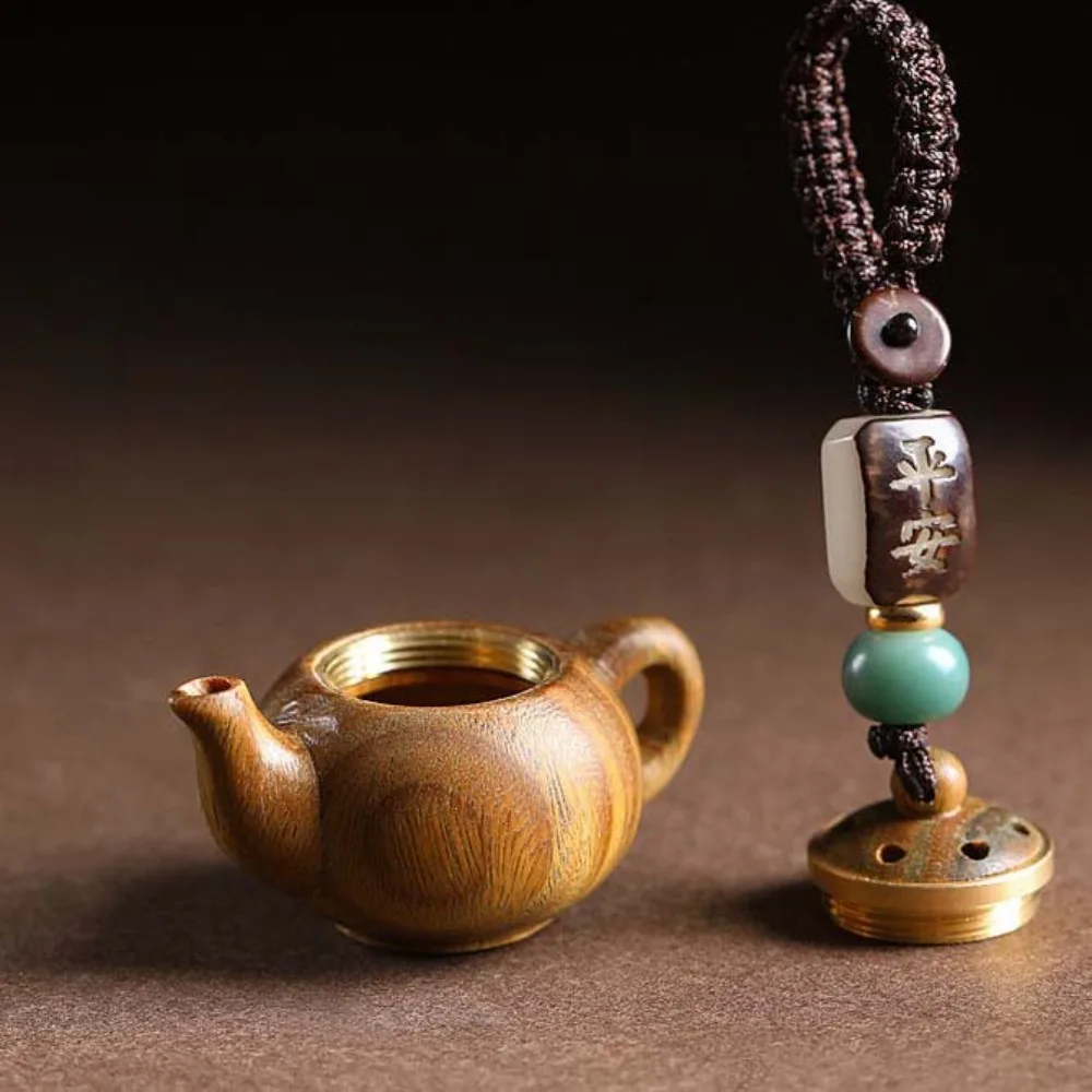 

Mini Little Teapot Keychain Waterproof Openable Carved Teapot Pendant Beads Woven Rope Green Sandalwood Phone Chain Women