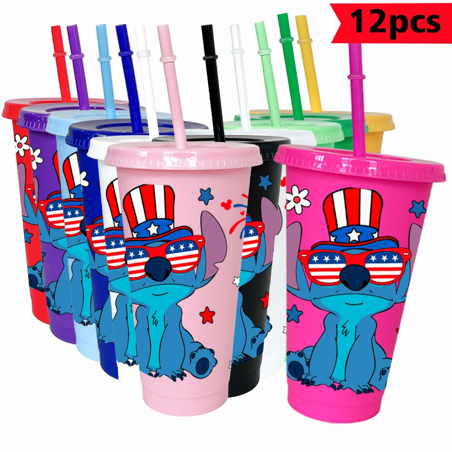 

12pcs/lot Disney Stitch Sunglasses 26oz Colorful Plastic Tumbler Birthday Party Drinkware Juice Coffee Cup