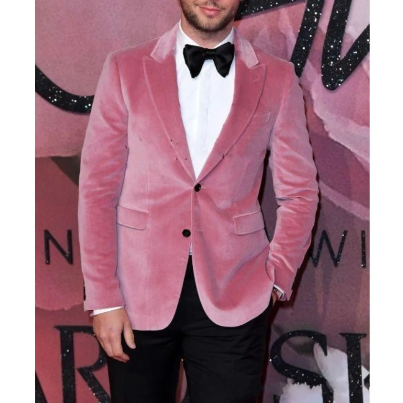 

Velvet Men Suits for Wedding Prom Two Pieces Groom Tuxedos Slim Fit Groomsmen Male Fashion Blazers (Jacket + Black Pants)
