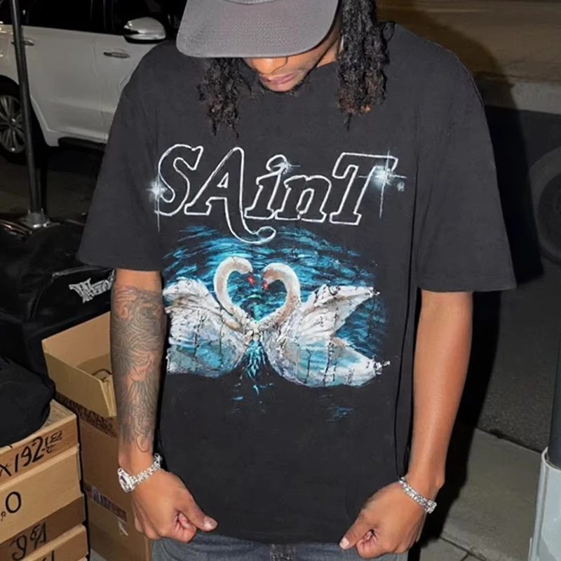 

Saint Short Sleeve Tee Swan Print T-Shirts High Quality T Shirt With Tag