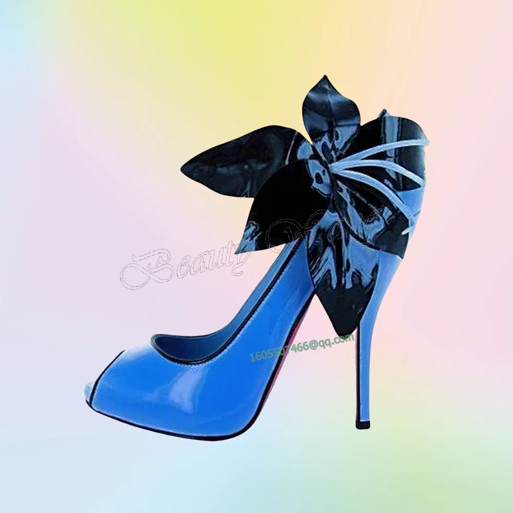 Décolleté con decorazioni floreali laterali blu Décolleté con punta aperta Scarpe con tacco a punta tonda Scarpe con tacco alto sottili per donna 2025 Zapatos Para Mujere