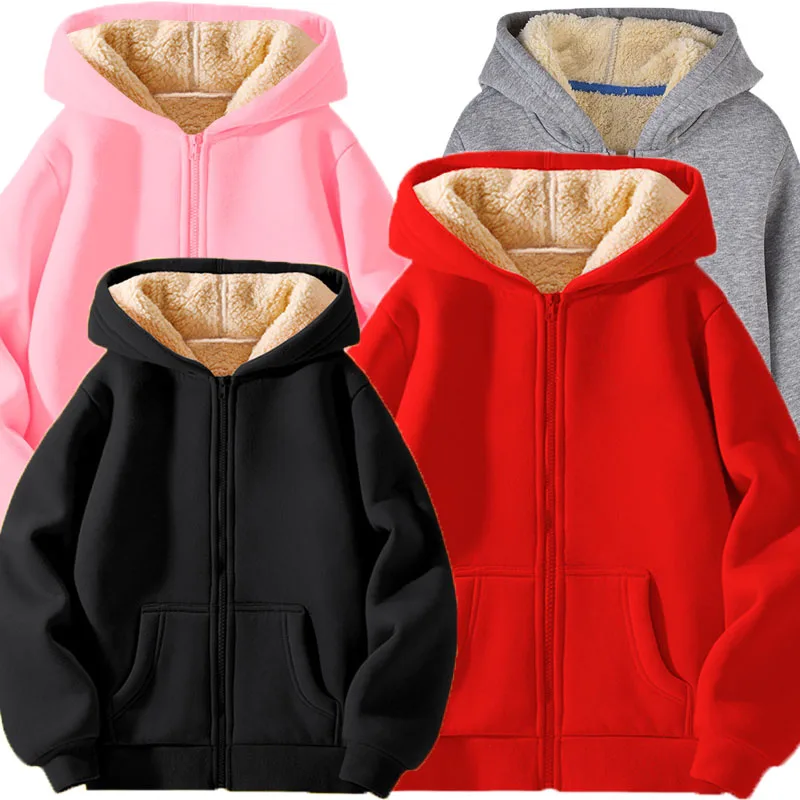 

Зимние пальто для мальчиков для девочек-подростков, красные, черные, серые, розовые, синие теплые толстовки на флисовой подкладке, зимняя куртка с капюшоном для детей с карманами