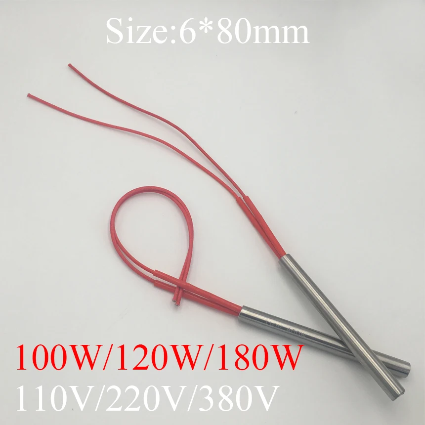 

6x80 6*80mm 100W 120W 180W AC 110V 220V 380V Stainless Steel Cylinder Tube Mold Heating Element Single End Cartridge Heater