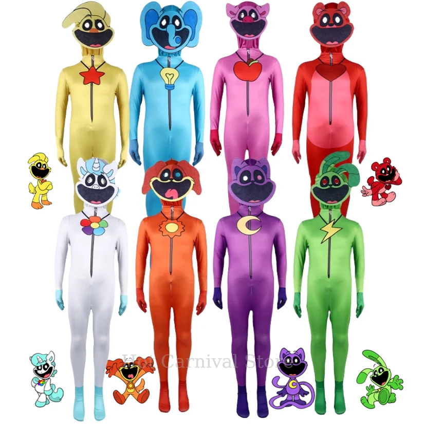 أزياء تنكرية للمخلوقين المبتسمين للأطفال والكبار أطقم الهالوين المشهورة باللون الأرجواني على شكل فيل على شكل دب قناع بذلة #1