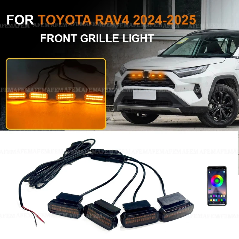 FOR TOYOTA RAV4 2024-2025 Front Grille LED Lights Car LED Daytime Running Light Yellow White 4 Pcs Center Mesh Small Yellow Ligh