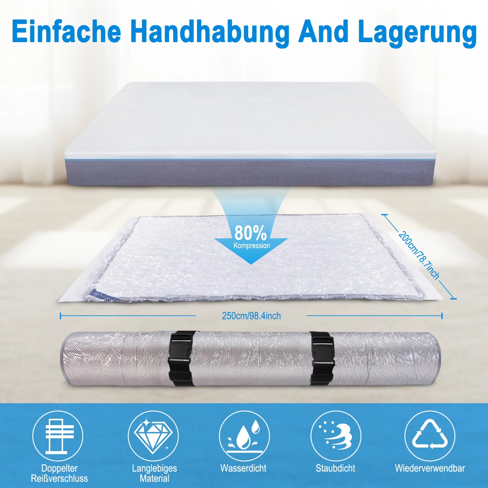 

Mattress Vacuum Bag 200x250cm Vacuum Seal Mattresses Storage Bag with Straps for Easy Moving, Shipping and Storing