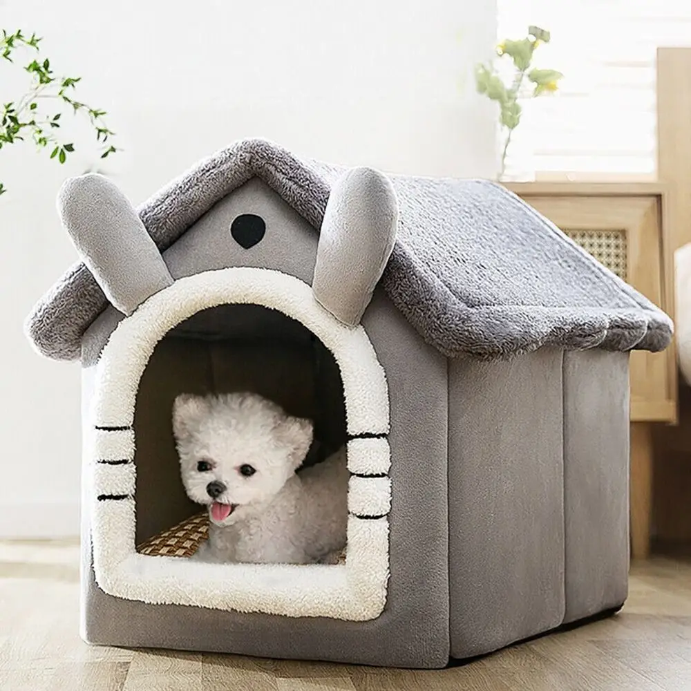 Pet Cat Bed Cat Dog House Puppy Bed Kitten Nest Winter Warm Closed Plus Velvet Soft Grey Pet Warm House