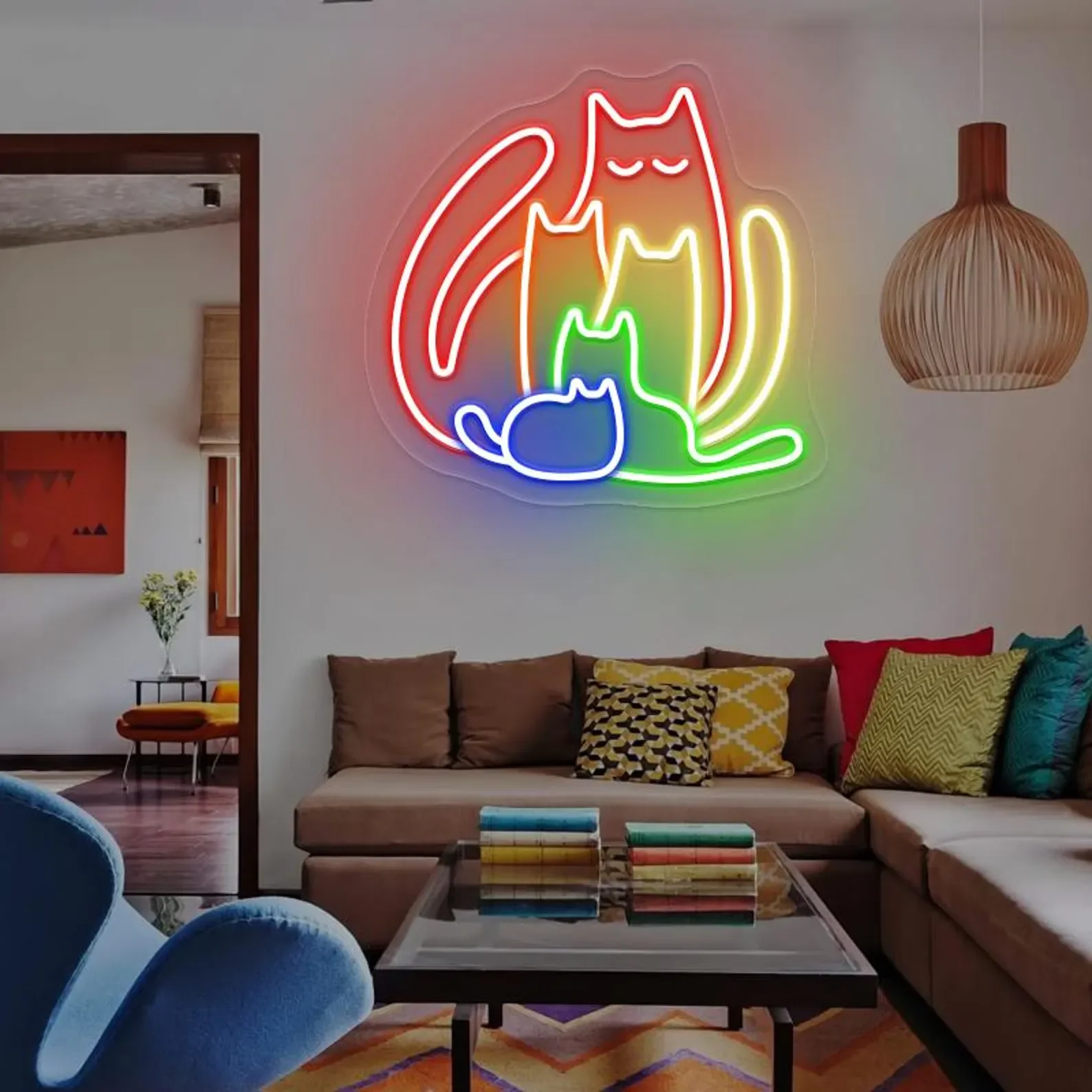 

Неоновая вывеска с пятью милыми кошками, пять радужных цветных кошек, неоновая вывеска для семьи кошек, неоновая вывеска с животными, подарок для любителей кошек, светодиодная подсветка для котят, зоомагазин