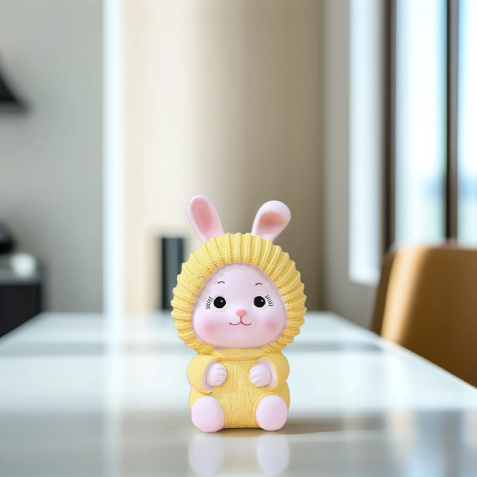 

Piggy Bank with Rubber Rabbit Kids Bunny-shaped Money Pot Yellow Vinyl Coin Toy Girl