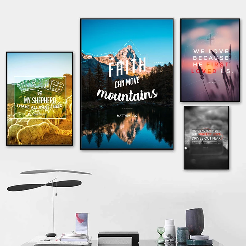 

God Will Series Mountain Landscape Canvas Painting Modern Prints Christian Bible Verse Poster Home Wall Art Decor Picture Cuadro