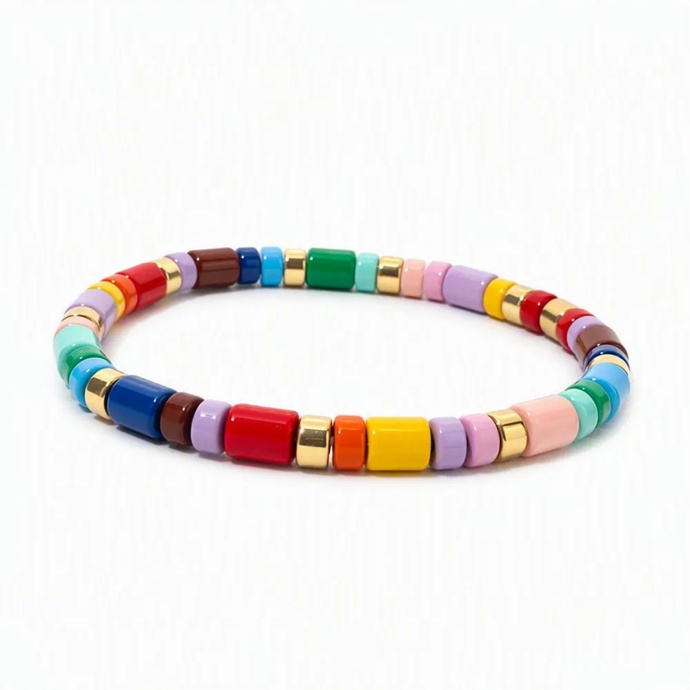 3pcs Layered Acrylic Yellow Blue Green Color Layered Bohemian Bracelets Sets handmade Color Boho Wrap Bangle Set