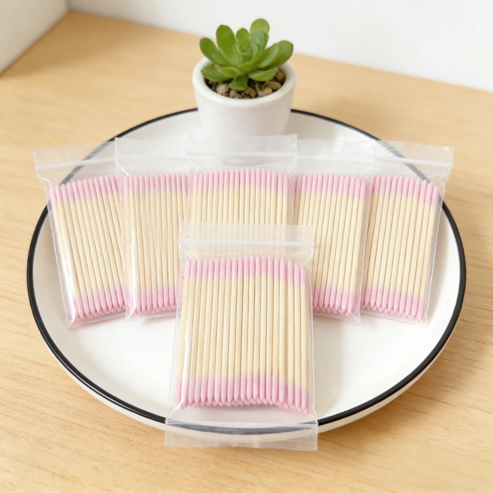 

10cm Disposable Pink Sharp-Tip Cotton Swabs,Flexible Wooden Sticks for Makeup Correction,Tattoo Art & Daily Grooming,in Beauty