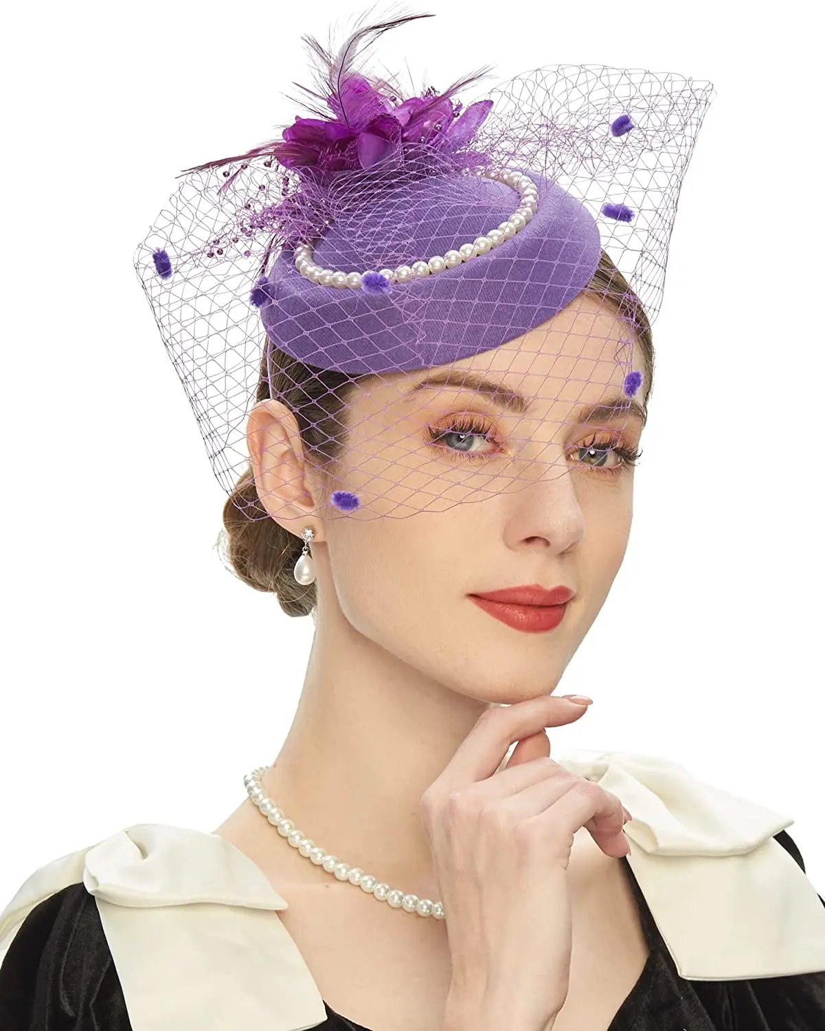 Elegante Fascinator für Frauen, bezaubernde Mesh-Feder-Headerss, Cocktail-Teeparty-Haarbänder, standesamtliche Hochzeit, Hut, Haar-Accessoires – Detail 5