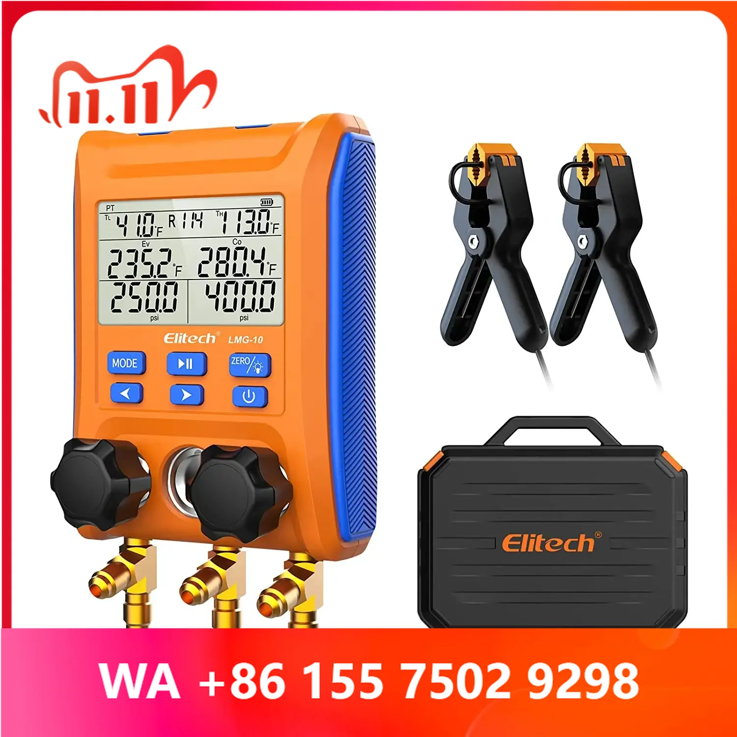 Elitech Manifold Gauge 2-Way ale with Thermometer Cs for HAC Systems