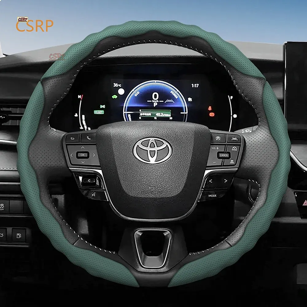 Steering Wheel Cover for Toyota, Wave-Shaped Sporty Design, Breathable Leather, Segmented, Non-Slip, Sweat-Absorbent Protective