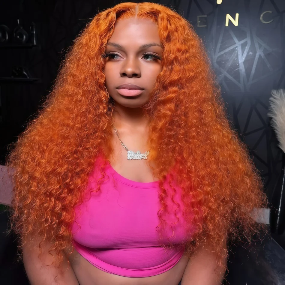 

Orange Ginger Curly 13x6 Lace Front Wigs Human Hair Deep Wave 13x4 Lace Frontal Wig 350 Colored Pre Plucked Brazilian For Women