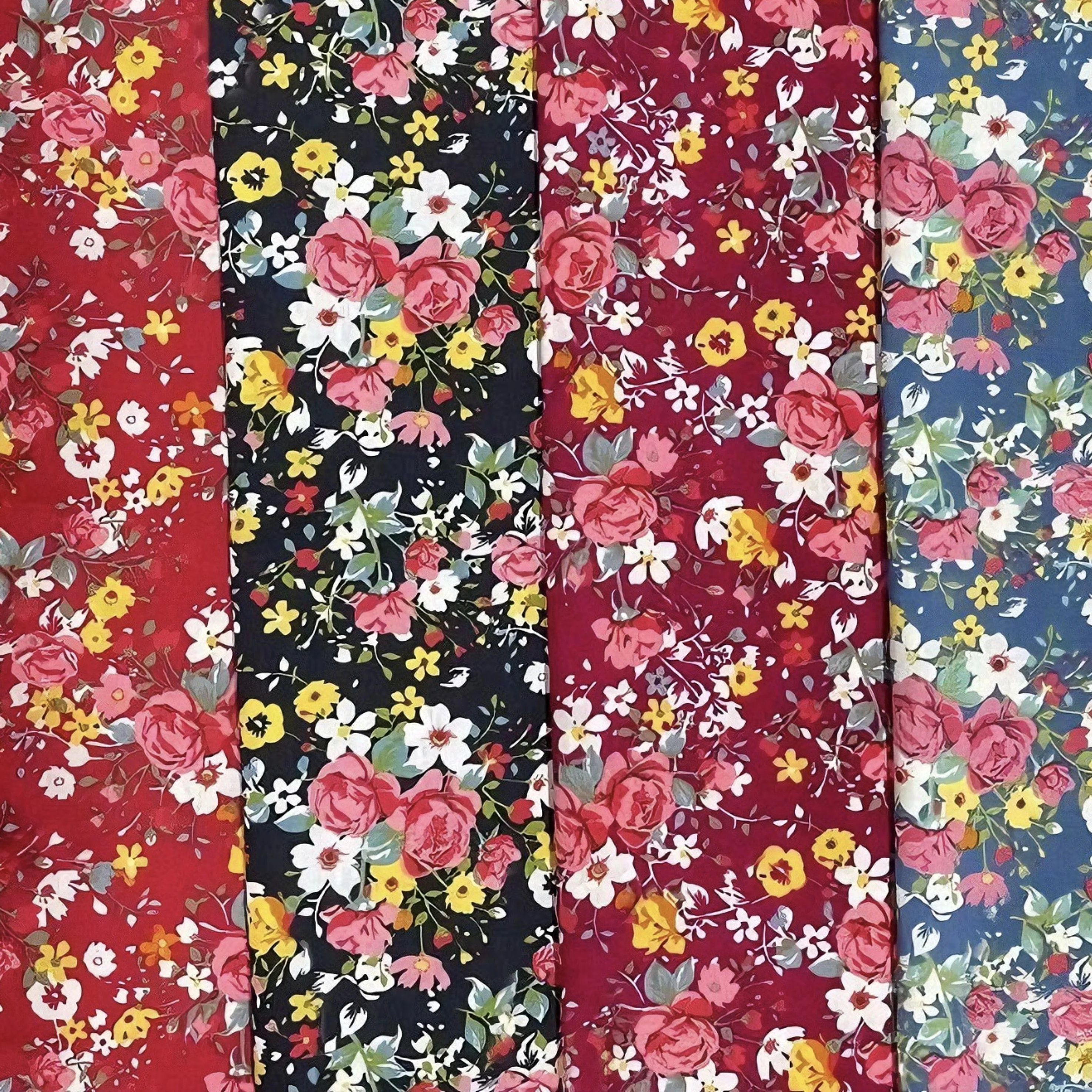 0.5m/1m/2m/3m/5m Boho Style Floral 100% Cotton Fabric Ideal for Women's Dresses Skirts DIY Sewing Projects Sizes to Choose From