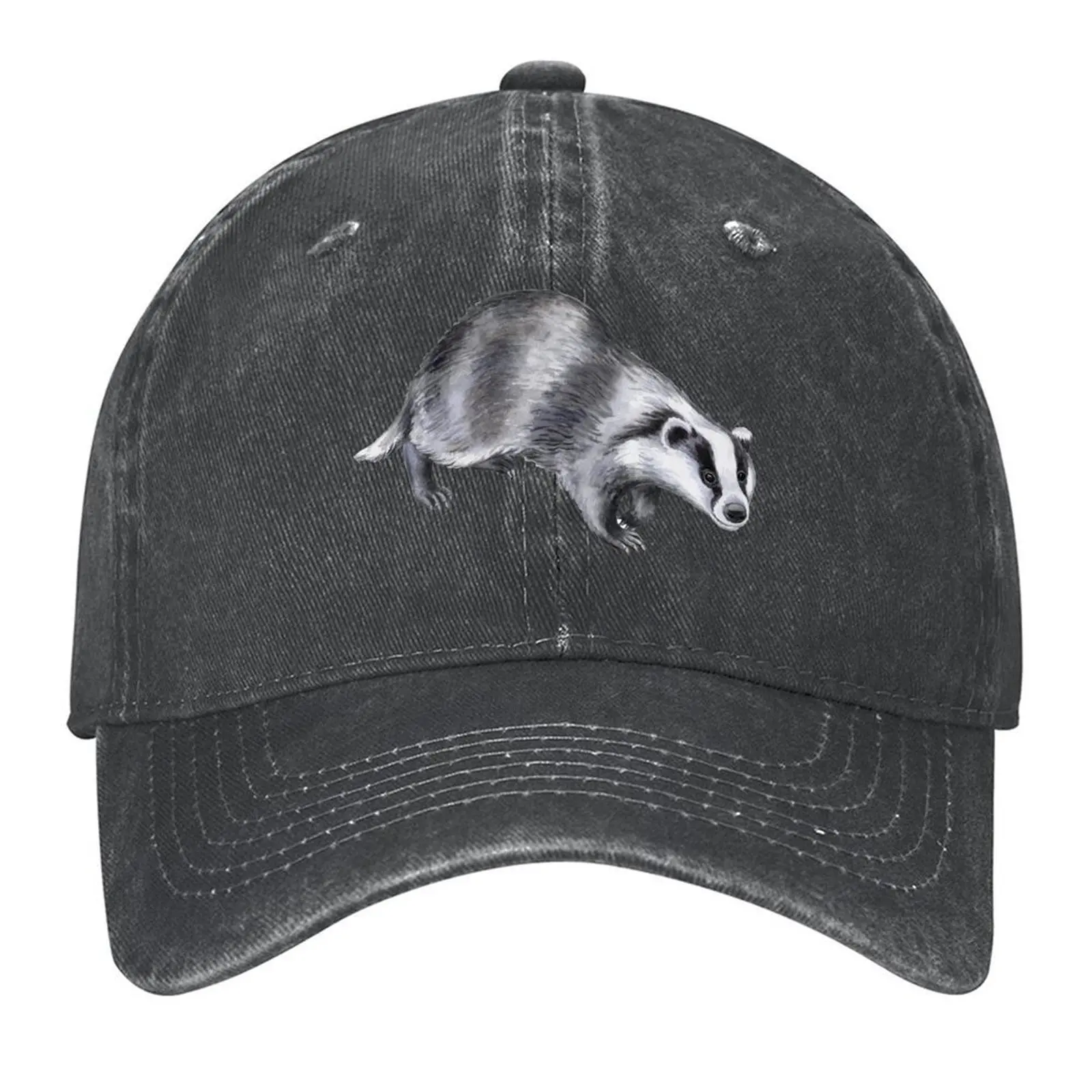

Badger animal watercolor hand drawn Baseball Cap Sunscreen luxury woman cap Military Cap Man fashionable Women's Golf Wear Men's