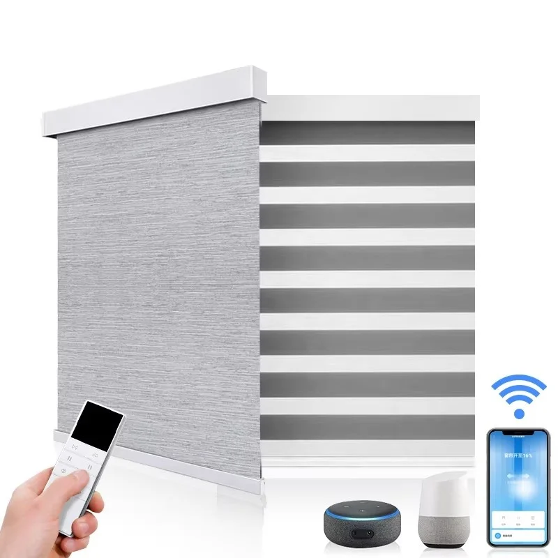 Automatic Blind Wireless Rechargeable Battery Waterproof Uv Protection Fabric Zigbee Motor Motorized Zebra Roller Blind For Home