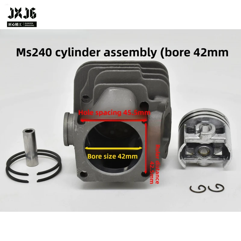 XMSJ for Stihl MS240 Chainsaw 42mm Bore Cylinder Block Assembly Garden Tree Cutting Replacement Parts