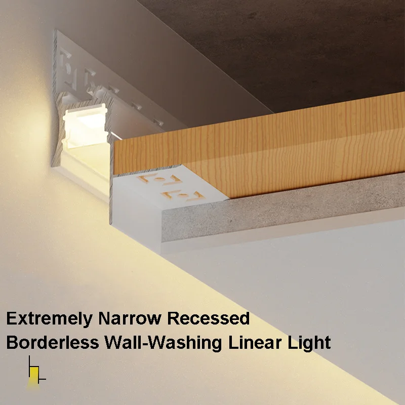 Extremely Narrow Recessed Wall-Washing Linear Light Aluminum Profile Top Corner Ceiling Hidden Gypsum Linear Hard Strip Light
